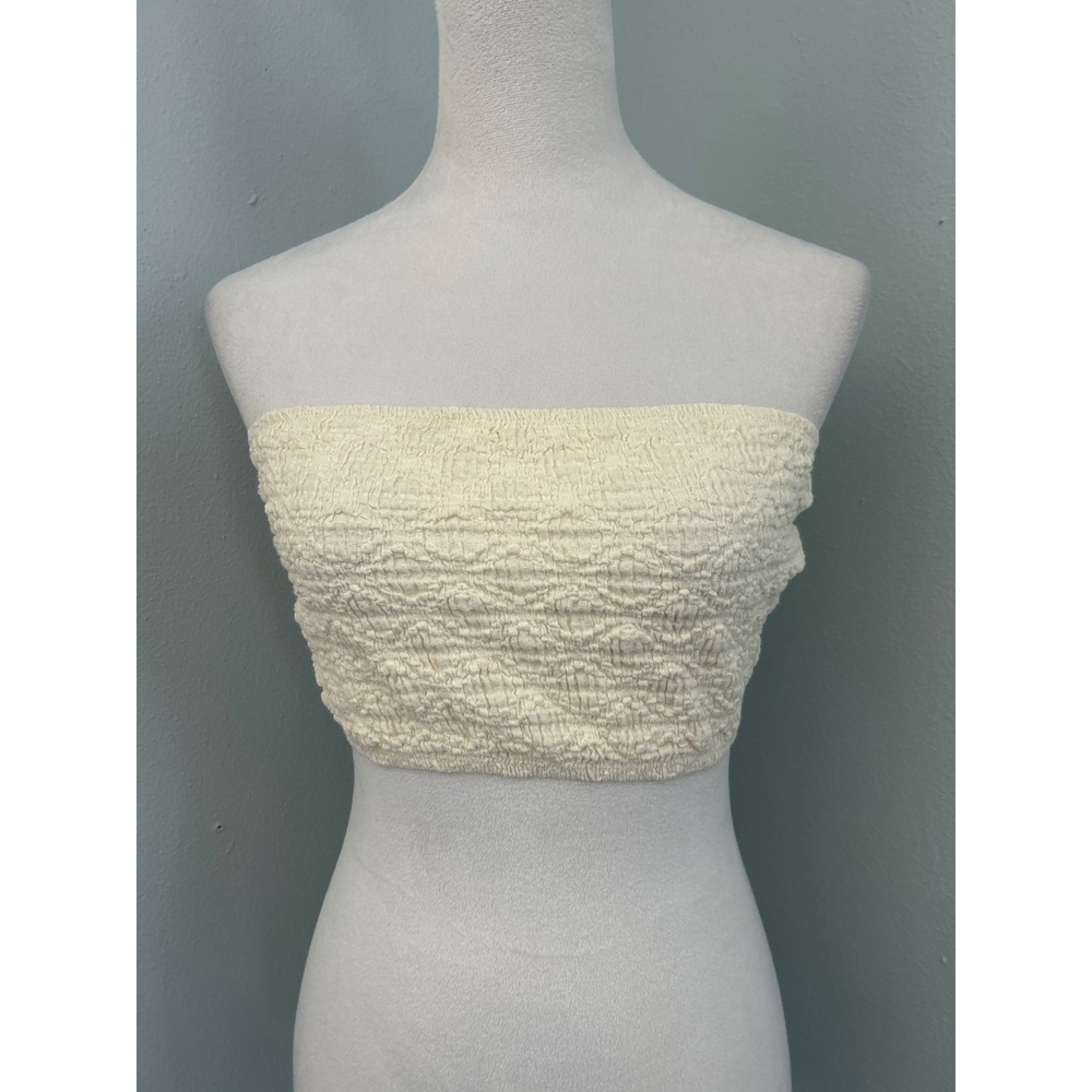 CIDER Cream Ruched Smocked‎ Tube Top Crop Shirt Size S